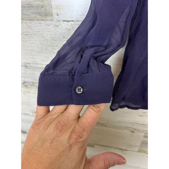 Limetta Women’s Medium Purple Sheer Long Sleeve Lightweight Scoop Neck Blouse - Picture 4 of 5